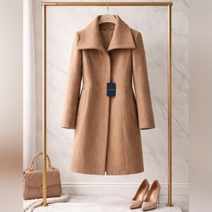 Cole Haan Camel Wool Coat Size 14 Convertible Collar Luxury
